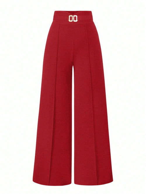 Clasi Women's Elegant Wide Leg Loose Pants With Metal Toothpick Decor Design At Waist Fall Cloth For Women
