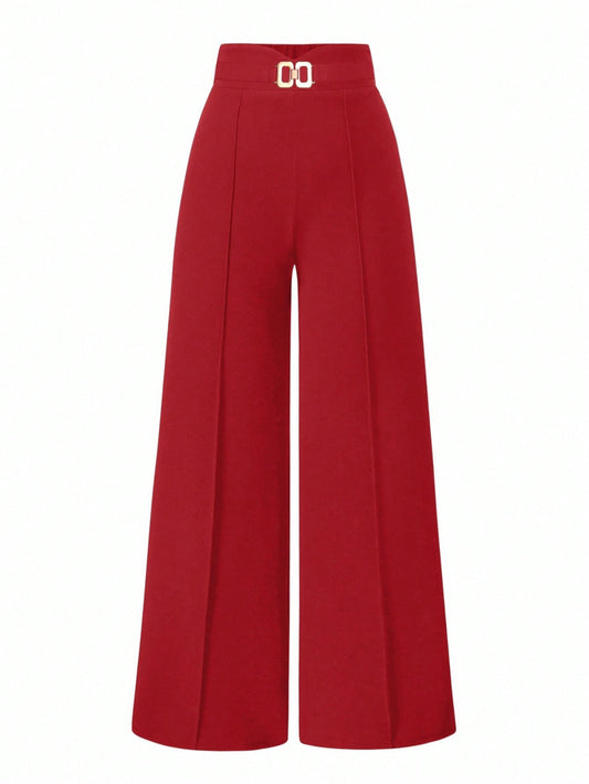 Clasi Women's Elegant Wide Leg Loose Pants With Metal Toothpick Decor Design At Waist Fall Cloth For Women