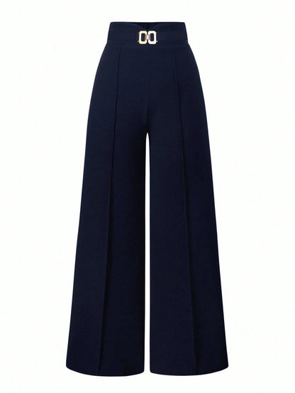 Clasi Women's Elegant Wide Leg Loose Pants With Metal Toothpick Decor Design At Waist Fall Cloth For Women