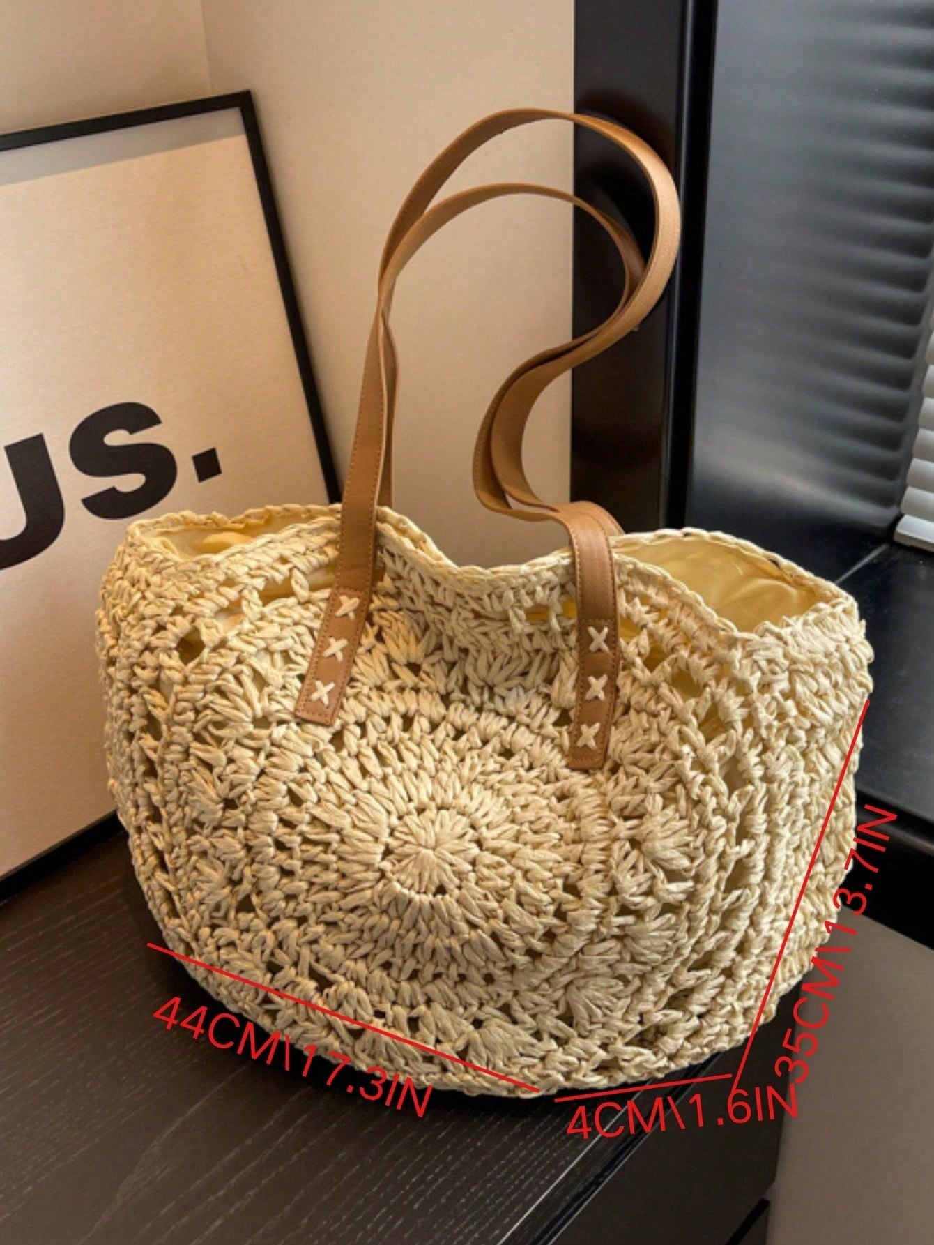 Classic Woven Bag Women's Round Beach Shoulder Bag, Women's Straw Woven Bag, Crossbody Bag, Handbag, Beach Essential, Beach Necessity, Beach Supplies And Summer Essential, Summer Vacation Bag, Holiday