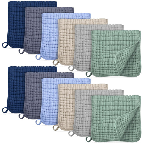 CN. 12pcs 20"X10" Muslin Burp Cloths For Baby 100% Cotton Burping Cloths For Boys Girls Large 20"X10" Extra Soft And Absorbent 5 Pack- Multicolor