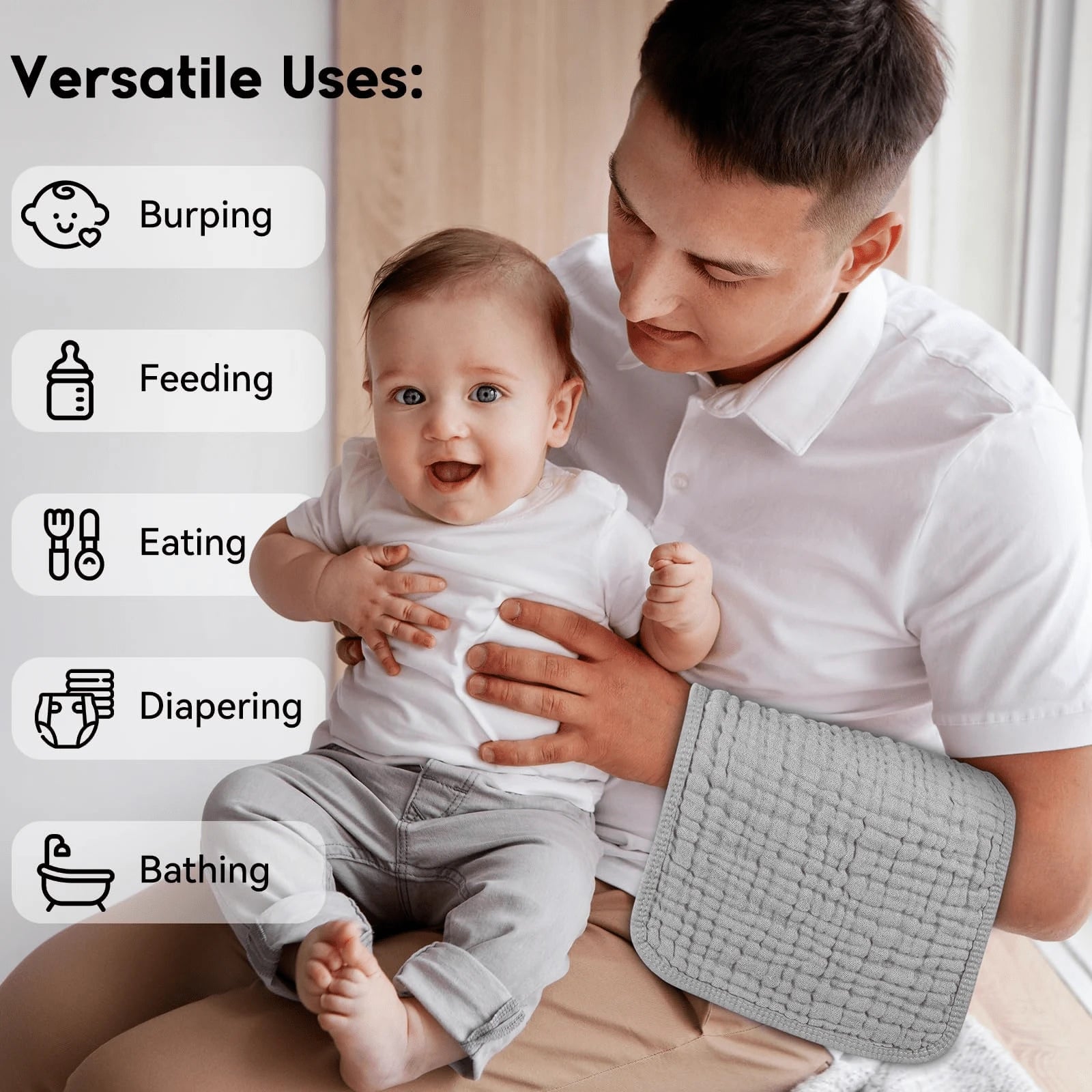 CN. 12pcs 20"X10" Muslin Burp Cloths For Baby 100% Cotton Burping Cloths For Boys Girls Large 20"X10" Extra Soft And Absorbent 5 Pack- Multicolor