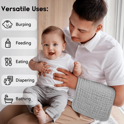 CN. 12pcs 20"X10" Muslin Burp Cloths For Baby 100% Cotton Burping Cloths For Boys Girls Large 20"X10" Extra Soft And Absorbent 5 Pack- Multicolor
