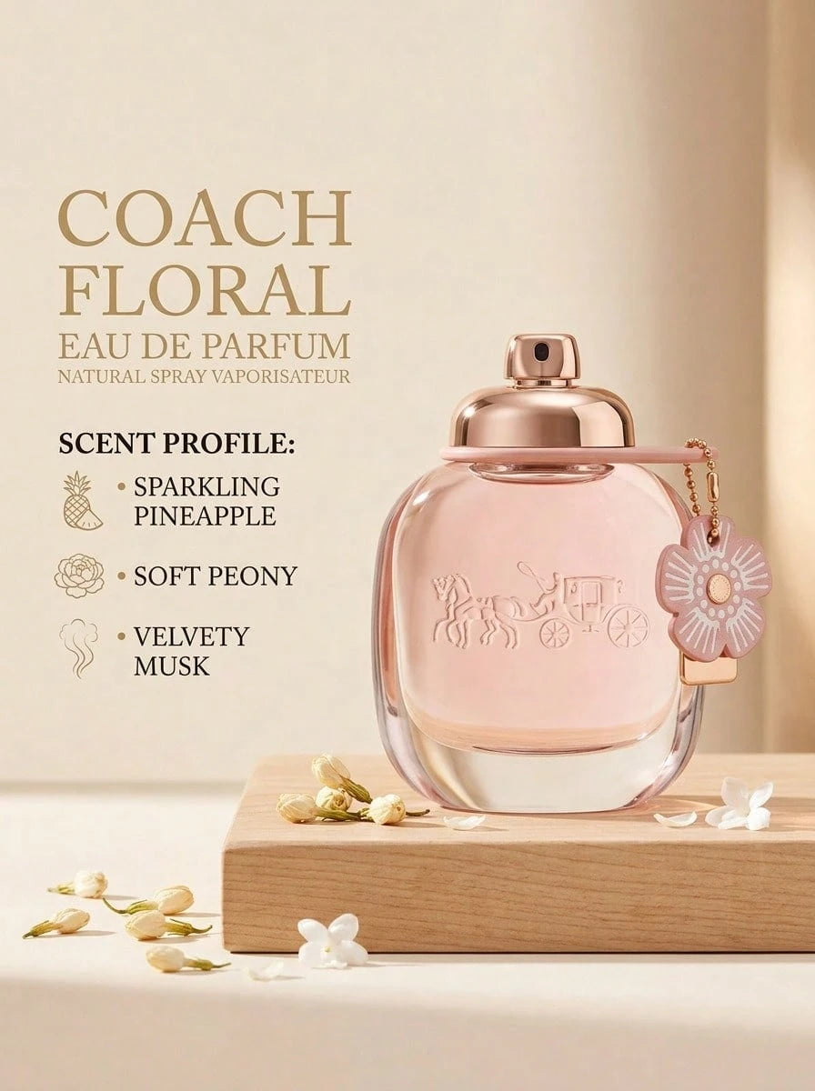 Coach Floral Eau De Parfum Spray For Women EDP Mini 0.15oz/4.5ml,1.7oz/50ml,1oz/30ml,3oz/90ml- Perfume For Long Lasting Suitable For Birthday, Office, Gift, Daily Use