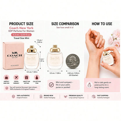 Coach New York Eau De Parfum For Women(Mini) 0.15 Fl Oz/4.5 Ml(Mini Travel Size Perfume)