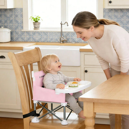 Cochildor Foldable Travel Baby Booster High Chair With Sun Shade Canopy, Safety Harness Detachable Tray & Carry Bag For Toddlers Indoor Outdoor