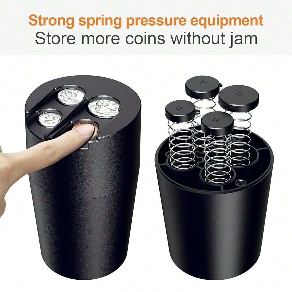 Coin Holder For Car, 250-Coin Capacity Change Coin Holder, Coin Organizer For Most Car, Dispenses Pennies, Quarters, Dimes, Nickels (Black, 1Pack)