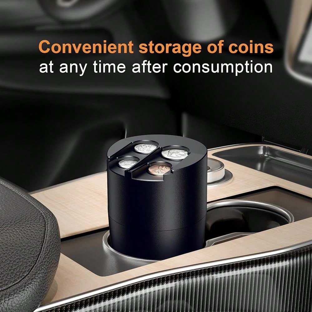 Coin Holder For Car, 250-Coin Capacity Change Coin Holder, Coin Organizer For Most Car, Dispenses Pennies, Quarters, Dimes, Nickels (Black, 1Pack)