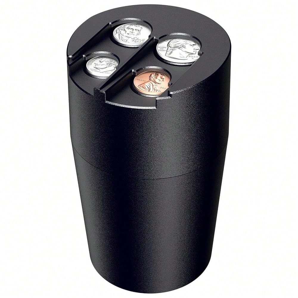 Coin Holder For Car, 250-Coin Capacity Change Coin Holder, Coin Organizer For Most Car, Dispenses Pennies, Quarters, Dimes, Nickels (Black, 1Pack)