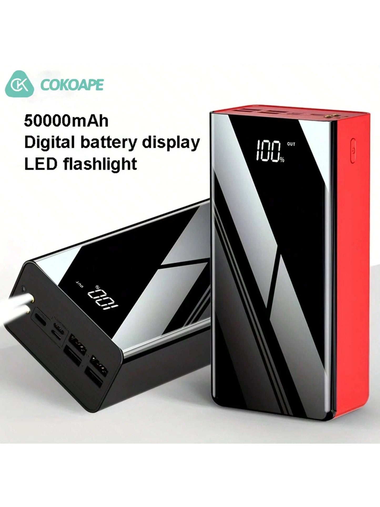 COKOAPE 50000/30000mAh Portable Power Bank, USB Mobile Phone Charger, With LED Power Display/Flashlight, Outdoor Emergency Power Reserve Battery Pack, Camping Lamp, Compatible With Iphone/Android Mobi