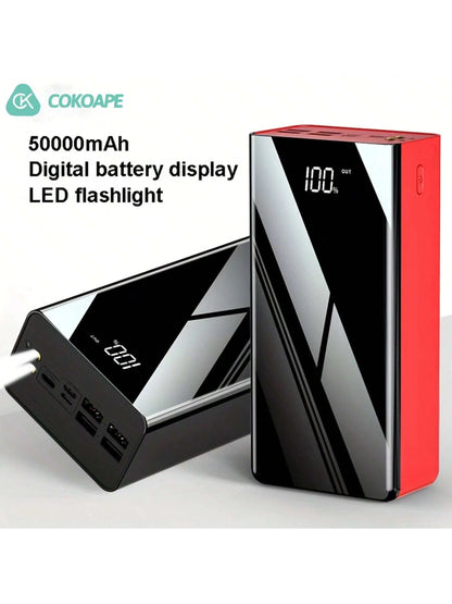 COKOAPE 50000/30000mAh Portable Power Bank, USB Mobile Phone Charger, With LED Power Display/Flashlight, Outdoor Emergency Power Reserve Battery Pack, Camping Lamp, Compatible With Iphone/Android Mobi