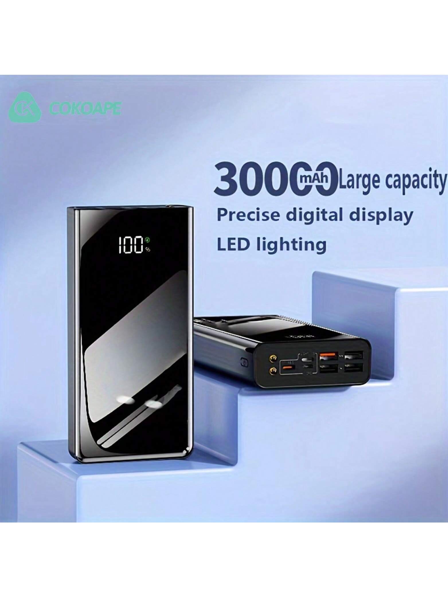 COKOAPE 50000/30000mAh Portable Power Bank, USB Mobile Phone Charger, With LED Power Display/Flashlight, Outdoor Emergency Power Reserve Battery Pack, Camping Lamp, Compatible With Iphone/Android Mobi