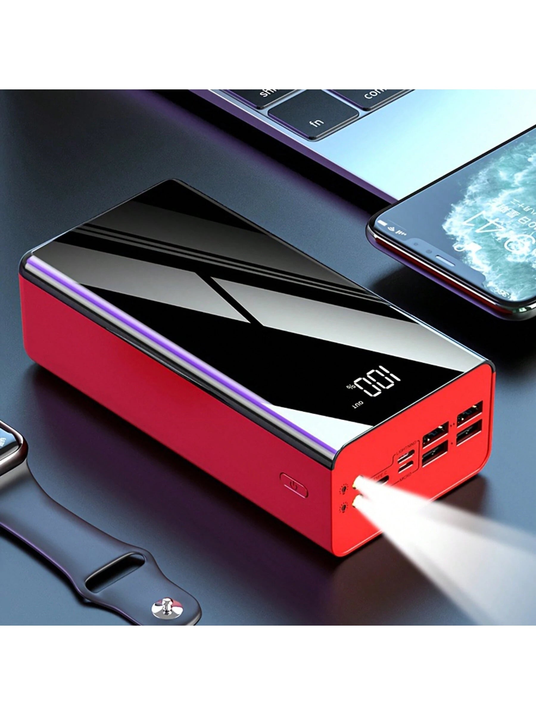 COKOAPE 50000/30000mAh Portable Power Bank, USB Mobile Phone Charger, With LED Power Display/Flashlight, Outdoor Emergency Power Reserve Battery Pack, Camping Lamp, Compatible With Iphone/Android Mobi