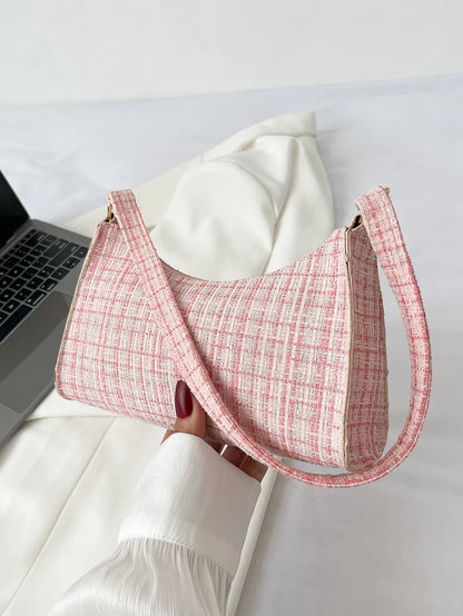 Colorblock Plaid Pattern Bag Handbag,Shoulder Bag Minimalist,Casual Lightweight,Portable For Women, Rookies & White-Collar Workers,For Teacher Gifts,For Girl,For Woman Gift Bag,Work,Business,Commute