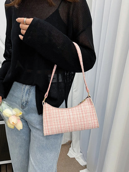 Colorblock Plaid Pattern Bag Handbag,Shoulder Bag Minimalist,Casual Lightweight,Portable For Women, Rookies & White-Collar Workers,For Teacher Gifts,For Girl,For Woman Gift Bag,Work,Business,Commute