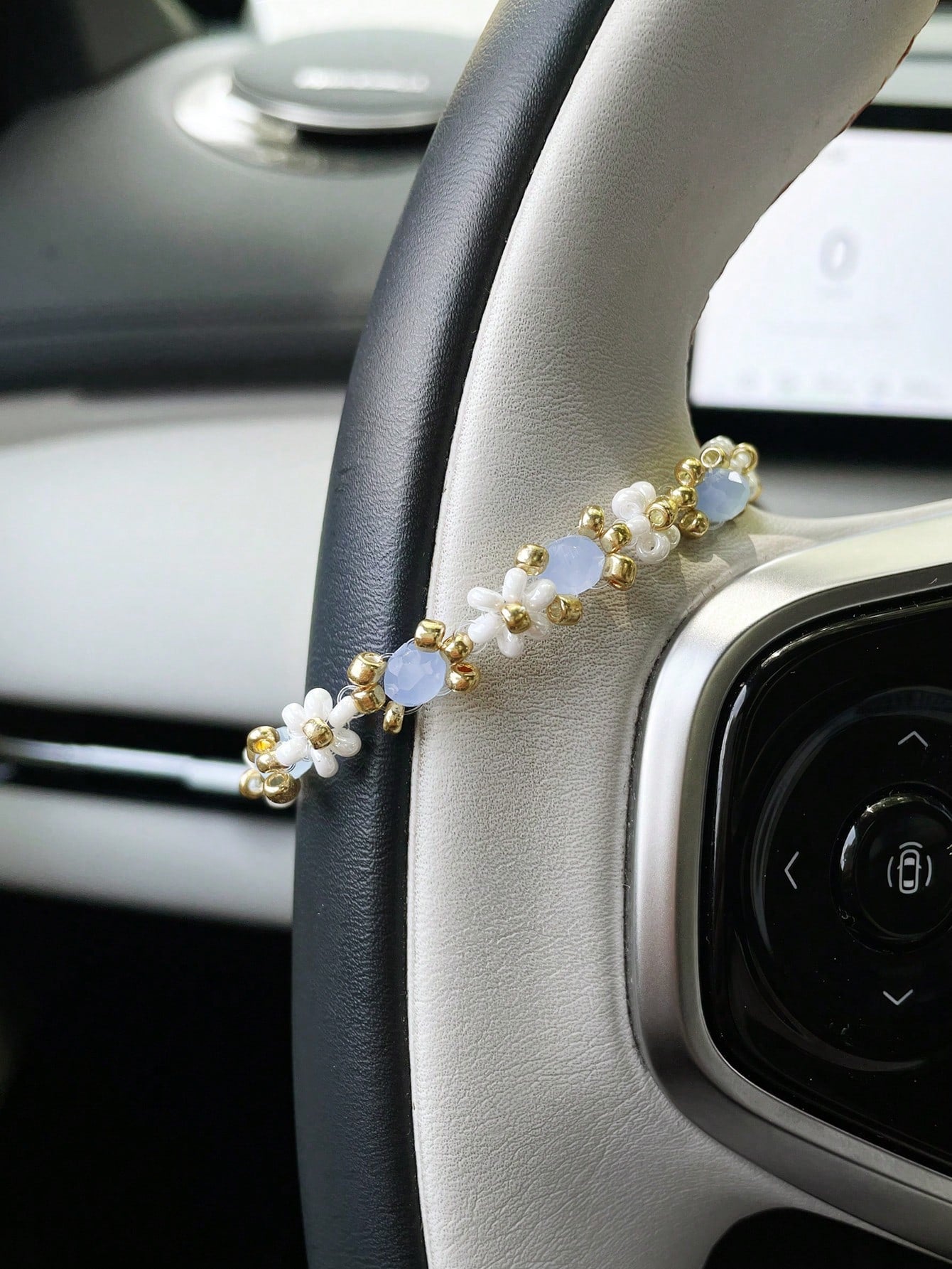 Colorful Seed Bead Car Steering Wheel Decorative Chain, Personalized Car Interior Decoration Chain Pendant