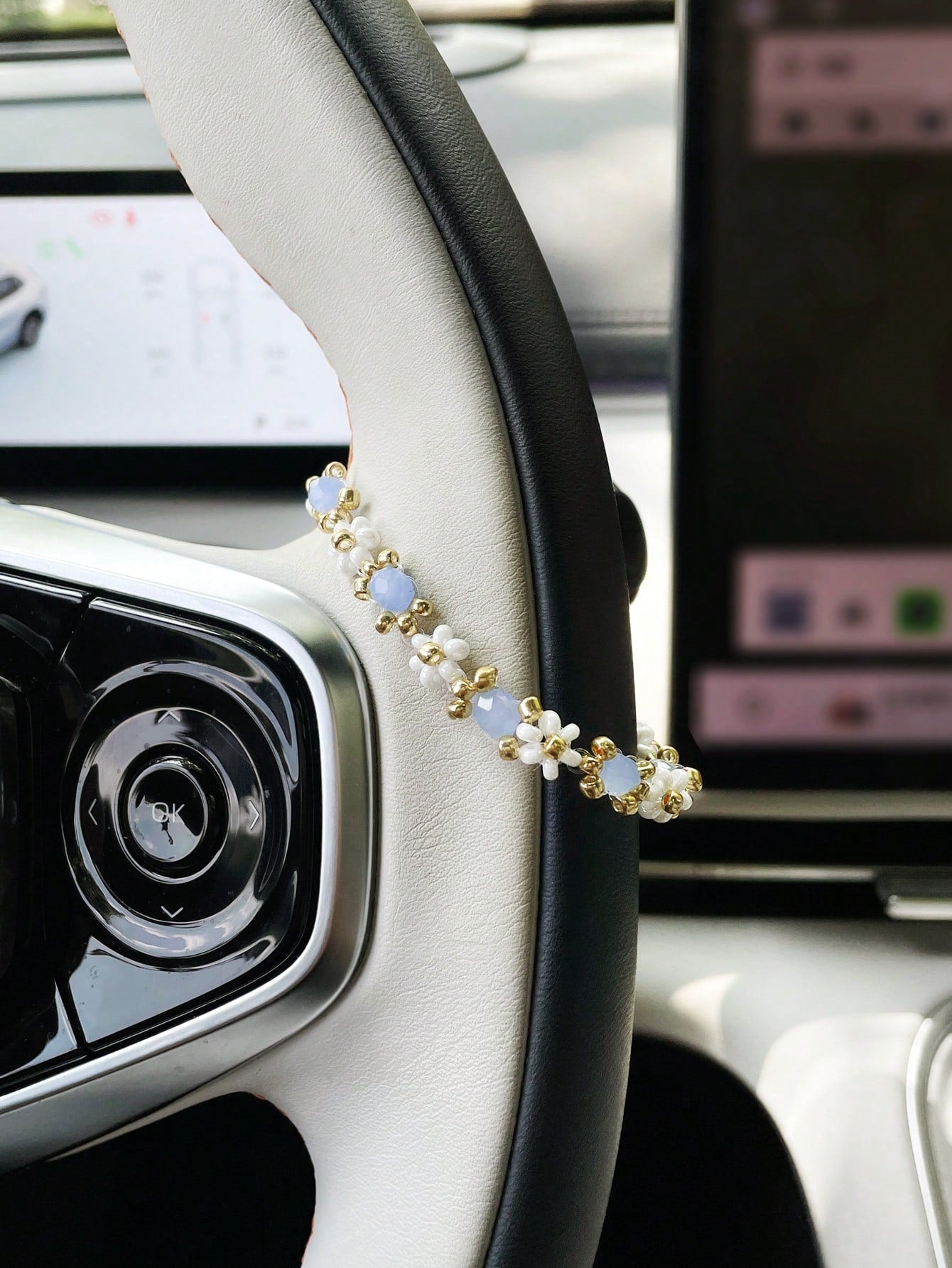 Colorful Seed Bead Car Steering Wheel Decorative Chain, Personalized Car Interior Decoration Chain Pendant