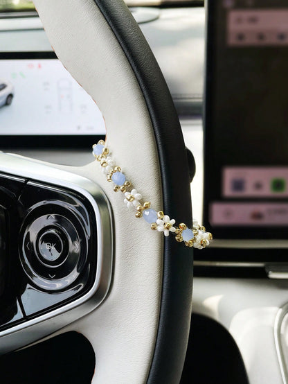 Colorful Seed Bead Car Steering Wheel Decorative Chain, Personalized Car Interior Decoration Chain Pendant