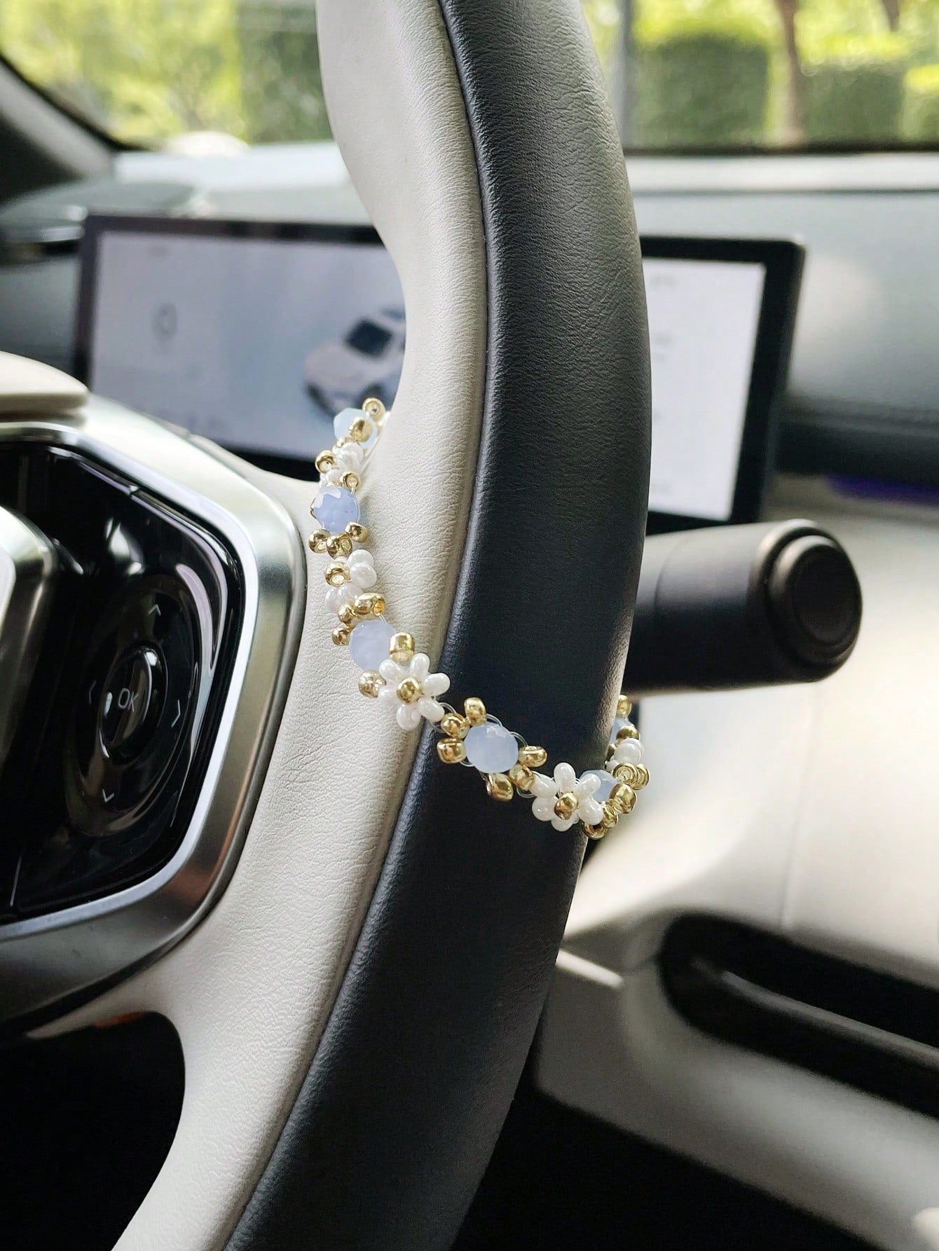 Colorful Seed Bead Car Steering Wheel Decorative Chain, Personalized Car Interior Decoration Chain Pendant