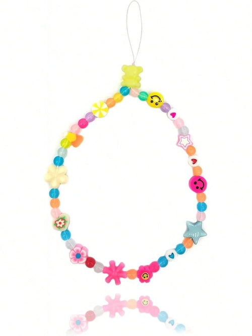 Colourful Phone Accessories Charm String Beads Lanyard Wrist Strap Anti-Lost Phone Chain Face Evil Eye Flower Fruit Star Beaded Mobile Phone Charms Bracelet Phone Keychain