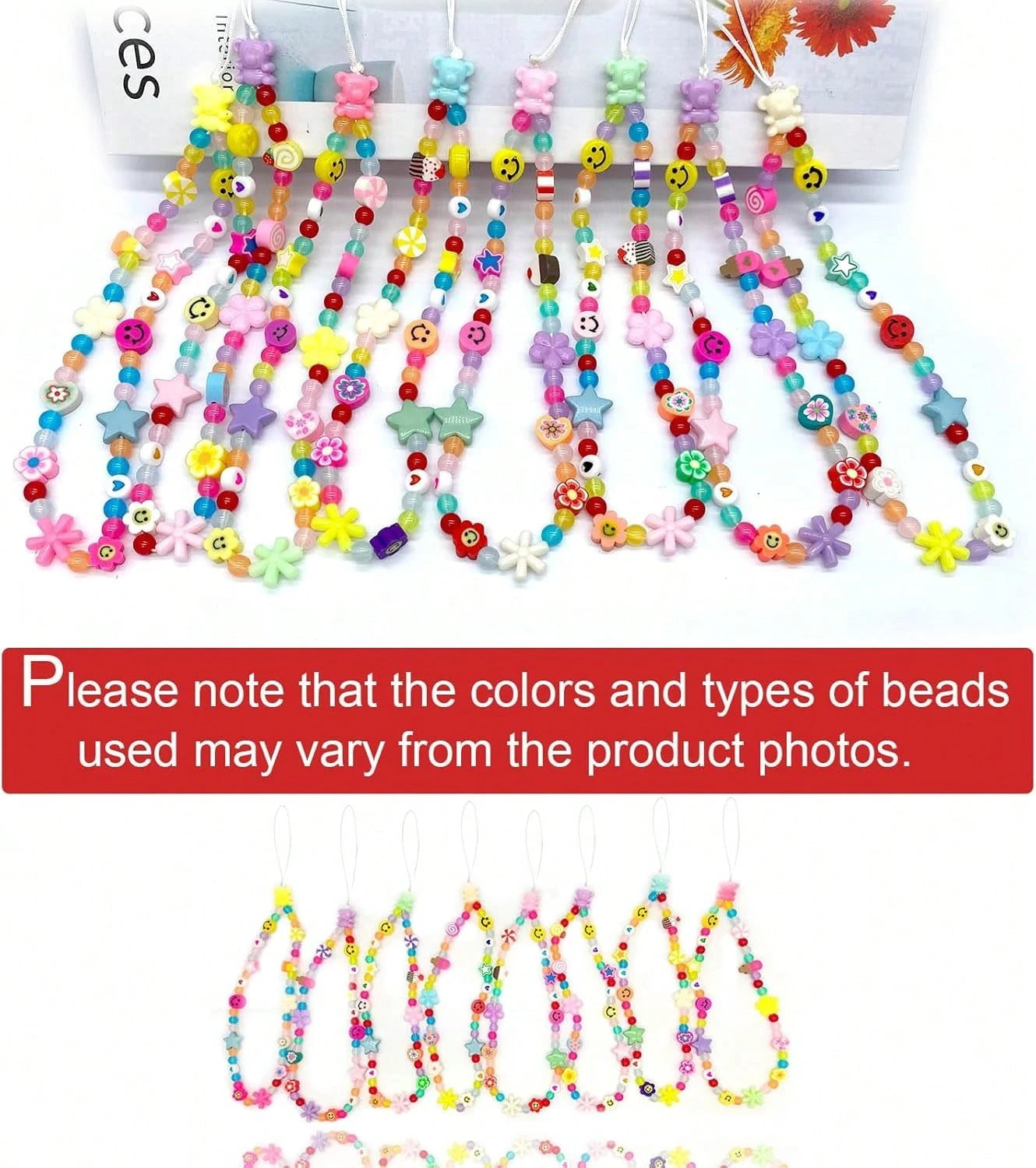 Colourful Phone Accessories Charm String Beads Lanyard Wrist Strap Anti-Lost Phone Chain Face Evil Eye Flower Fruit Star Beaded Mobile Phone Charms Bracelet Phone Keychain