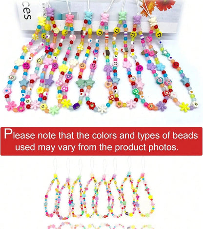 Colourful Phone Accessories Charm String Beads Lanyard Wrist Strap Anti-Lost Phone Chain Face Evil Eye Flower Fruit Star Beaded Mobile Phone Charms Bracelet Phone Keychain