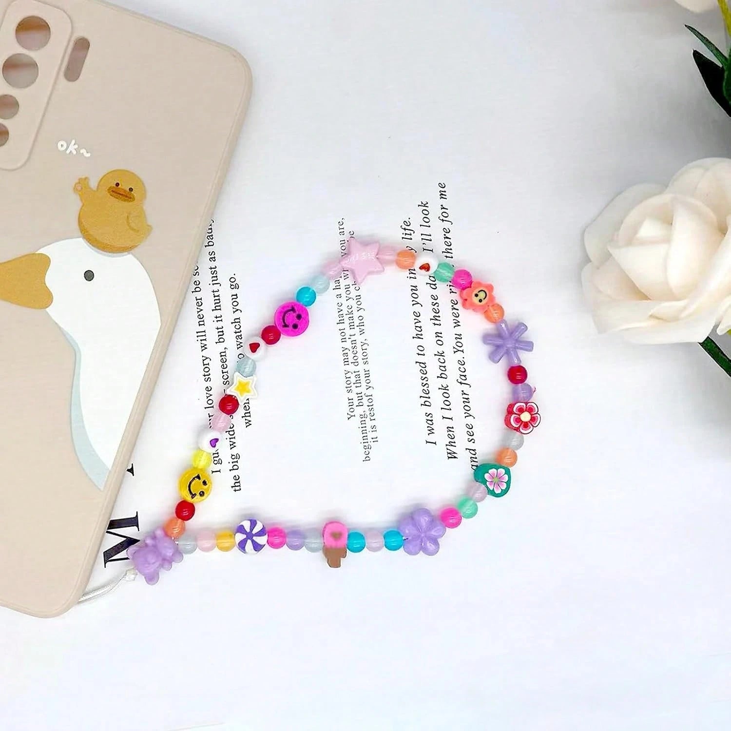 Colourful Phone Accessories Charm String Beads Lanyard Wrist Strap Anti-Lost Phone Chain Face Evil Eye Flower Fruit Star Beaded Mobile Phone Charms Bracelet Phone Keychain