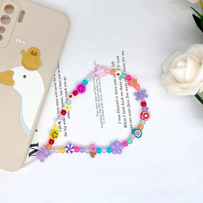 Colourful Phone Accessories Charm String Beads Lanyard Wrist Strap Anti-Lost Phone Chain Face Evil Eye Flower Fruit Star Beaded Mobile Phone Charms Bracelet Phone Keychain