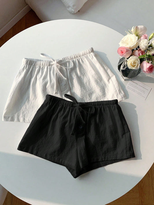 Comfortcana 2pcs Women's New Linen Striped Shorts