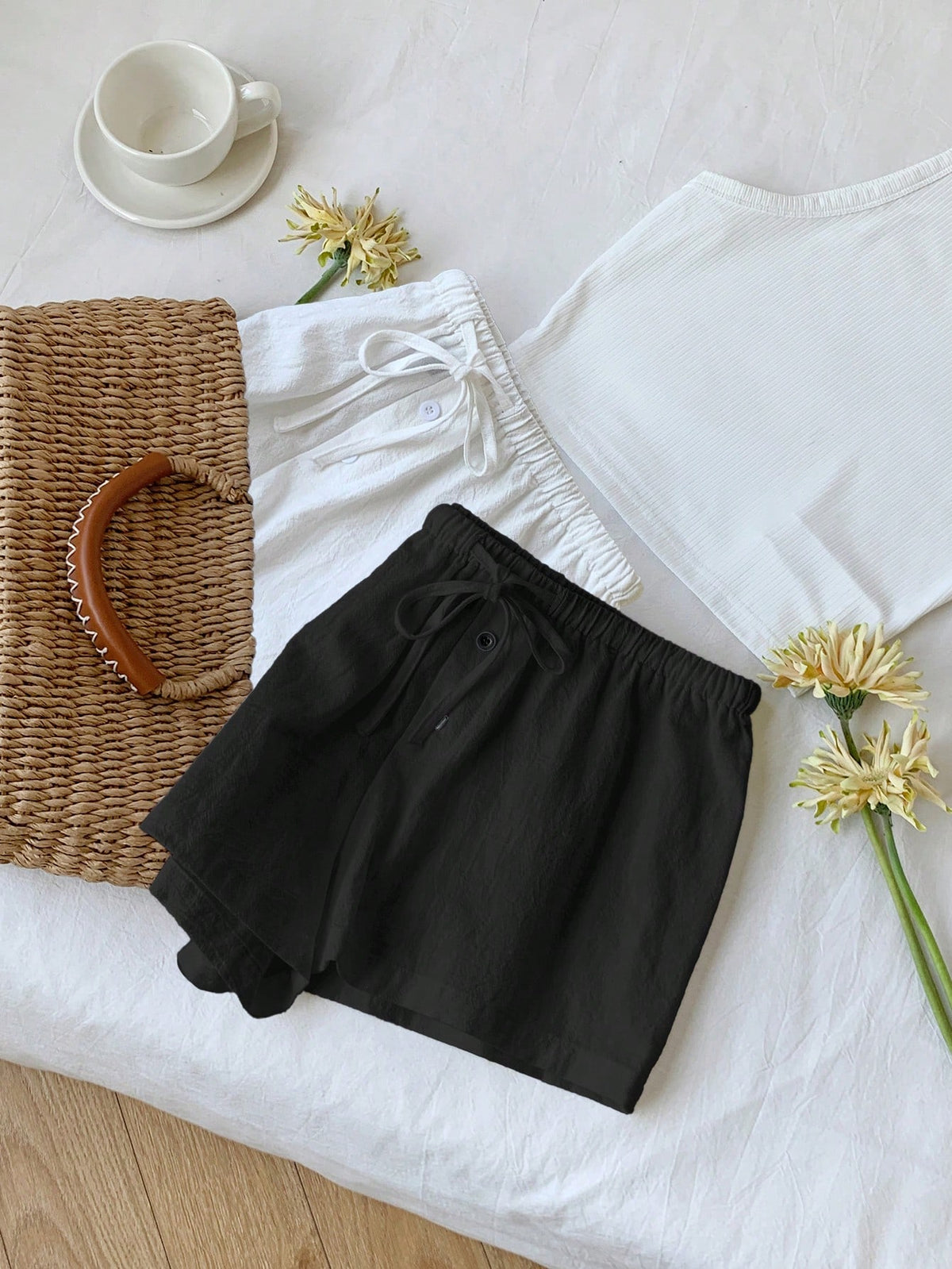 Comfortcana 2pcs Women's New Linen Striped Shorts
