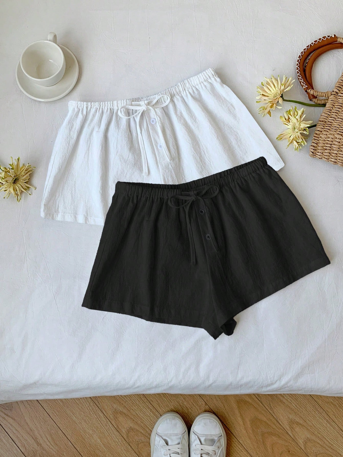 Comfortcana 2pcs Women's New Linen Striped Shorts