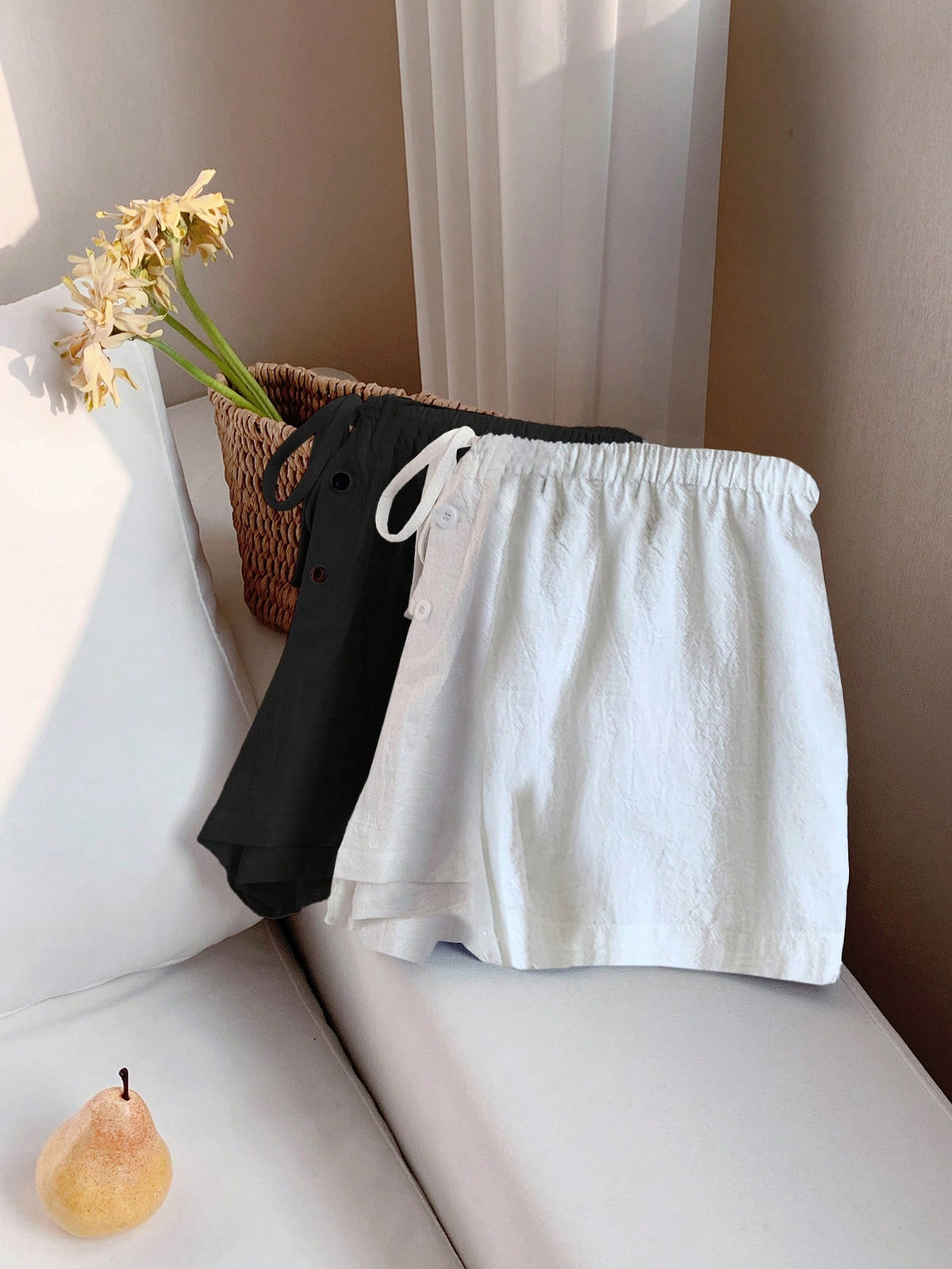 Comfortcana 2pcs Women's New Linen Striped Shorts