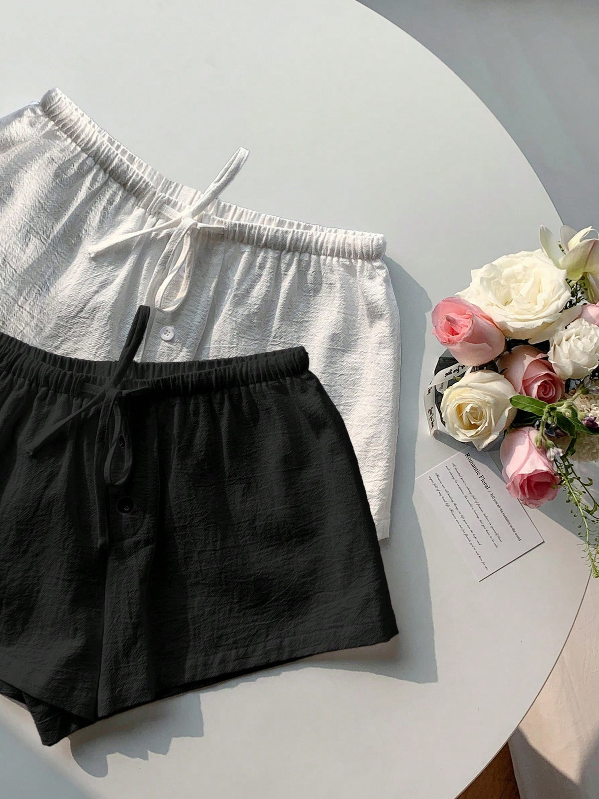 Comfortcana 2pcs Women's New Linen Striped Shorts