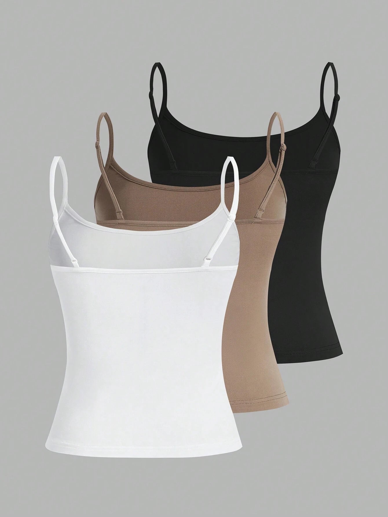 Comfortcana 3pcs Women's Solid Color Casual Versatile Camisole Tank Top, Black And White,Summer,Basics,Everyday Spaghetti Cami Multipack Body Tops