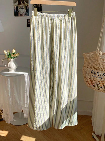 Comfortcana Comfortable Pink Striped Woven Fabric Pants With Adjustable Drawstring Waist,Fall Pink Bottoms For Women