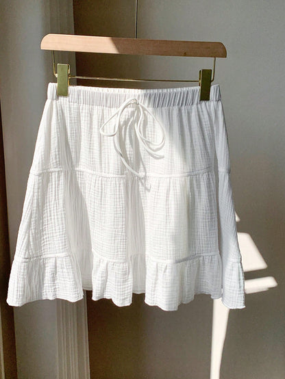 Comfortcana Holiday Autumn White Waist Tie Casual Skirt For Women, Versatile Holiday Picnic