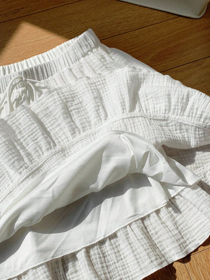 Comfortcana Holiday Autumn White Waist Tie Casual Skirt For Women, Versatile Holiday Picnic