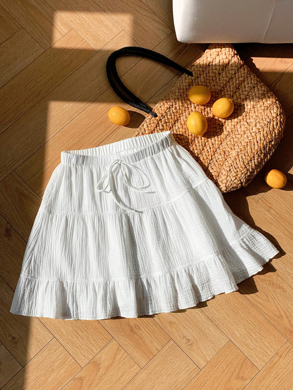 Comfortcana Holiday Autumn White Waist Tie Casual Skirt For Women, Versatile Holiday Picnic