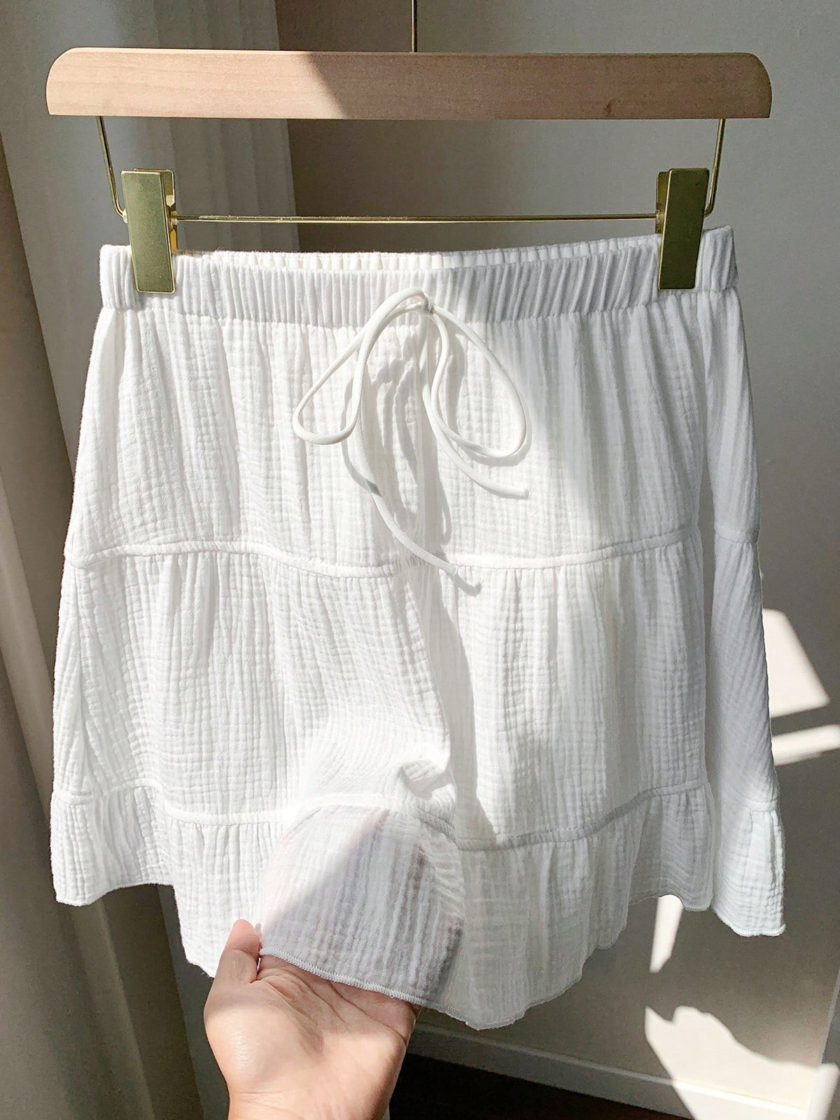 Comfortcana Holiday Autumn White Waist Tie Casual Skirt For Women, Versatile Holiday Picnic