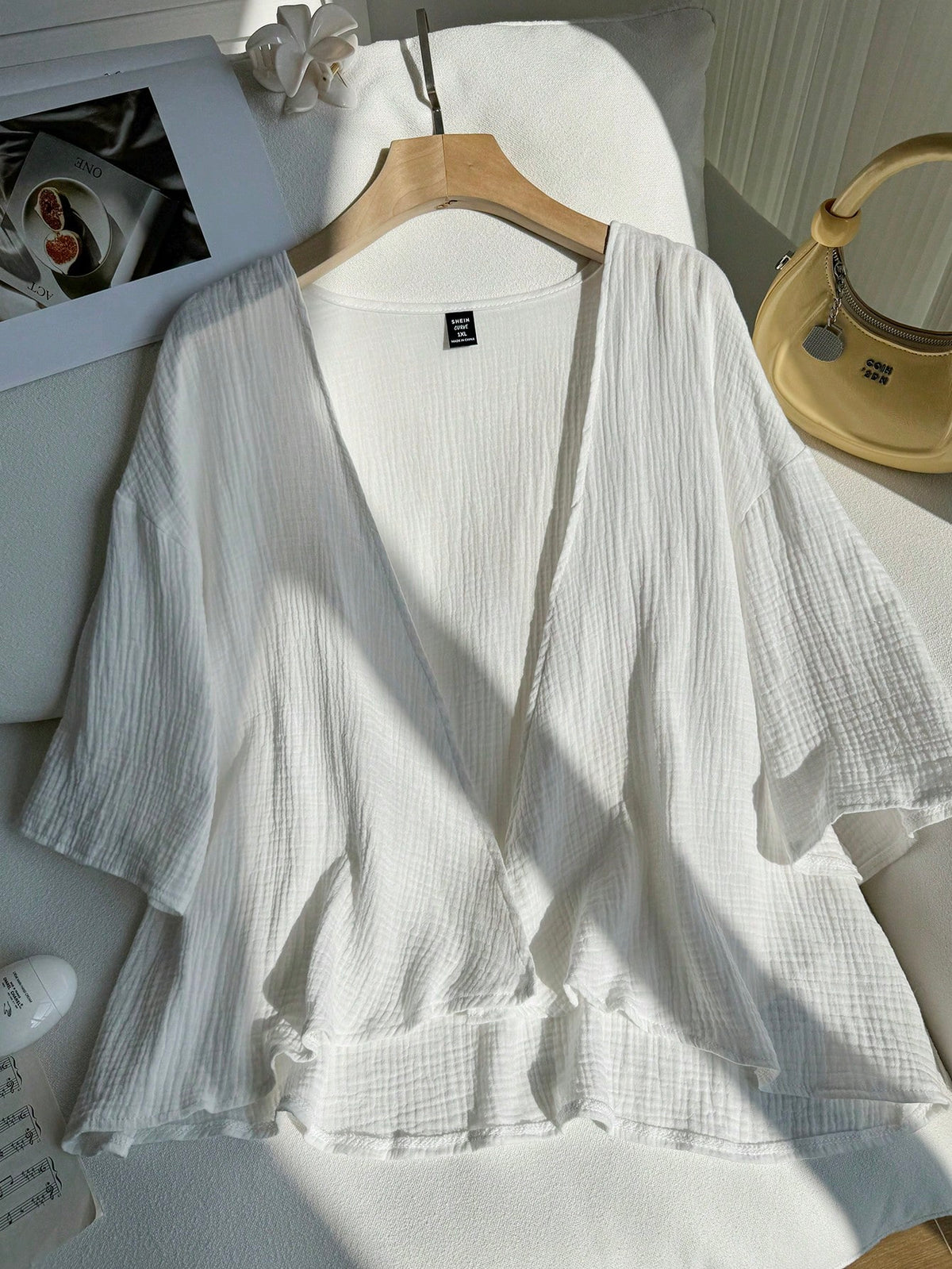 Comfortcana Plus Size Lightweight Short All White Jacket, Summer Cotton Comfortable Cardigan Party Office Business Casual