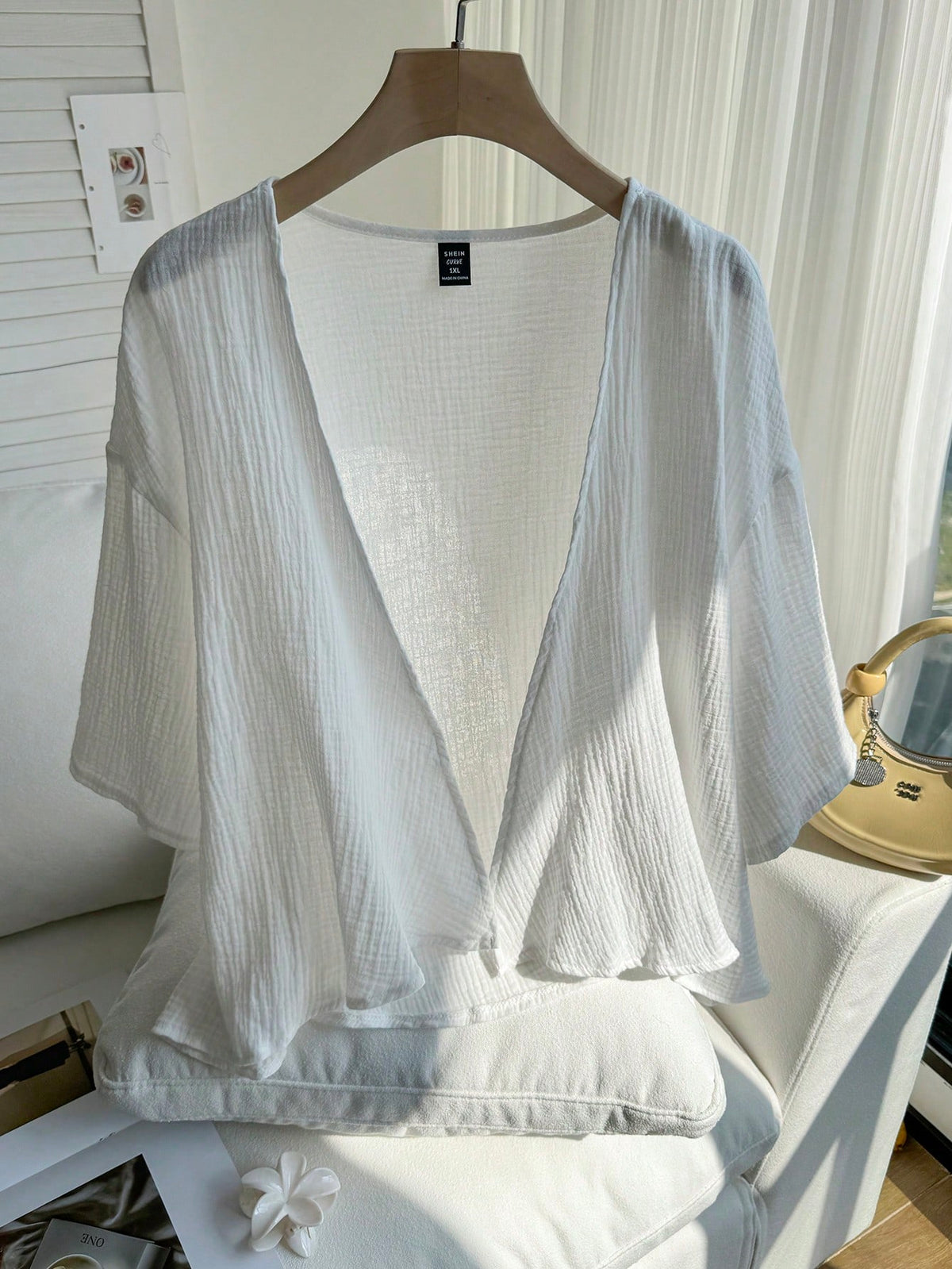 Comfortcana Plus Size Lightweight Short All White Jacket, Summer Cotton Comfortable Cardigan Party Office Business Casual
