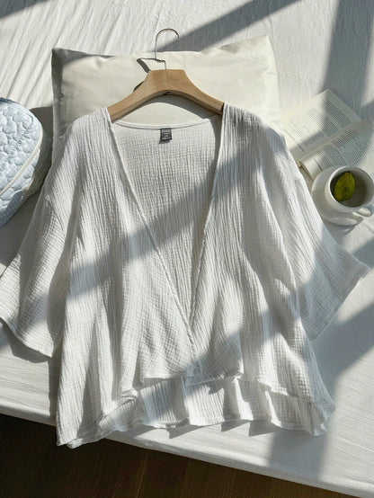 Comfortcana Plus Size Lightweight Short All White Jacket, Summer Cotton Comfortable Cardigan Party Office Business Casual