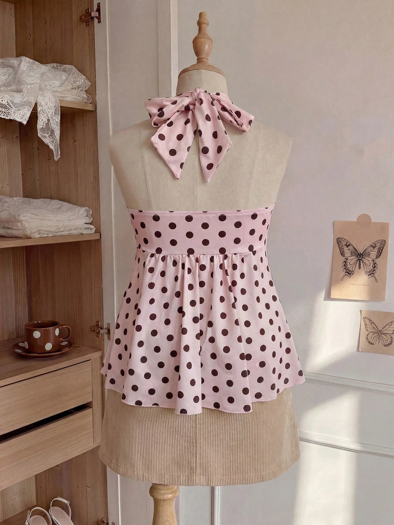 Comfortcana Plus Size Women's Casual Cute Vacation Style Spring/Summer New Elastic Pink Polka Dot Spaghetti Strap Ruched Camisole Vacation