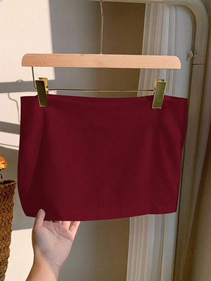 Comfortcana Solid Color Linen Mini Low Waist Skirt, For Summer Burgundy Skirt Red Mini Skirt