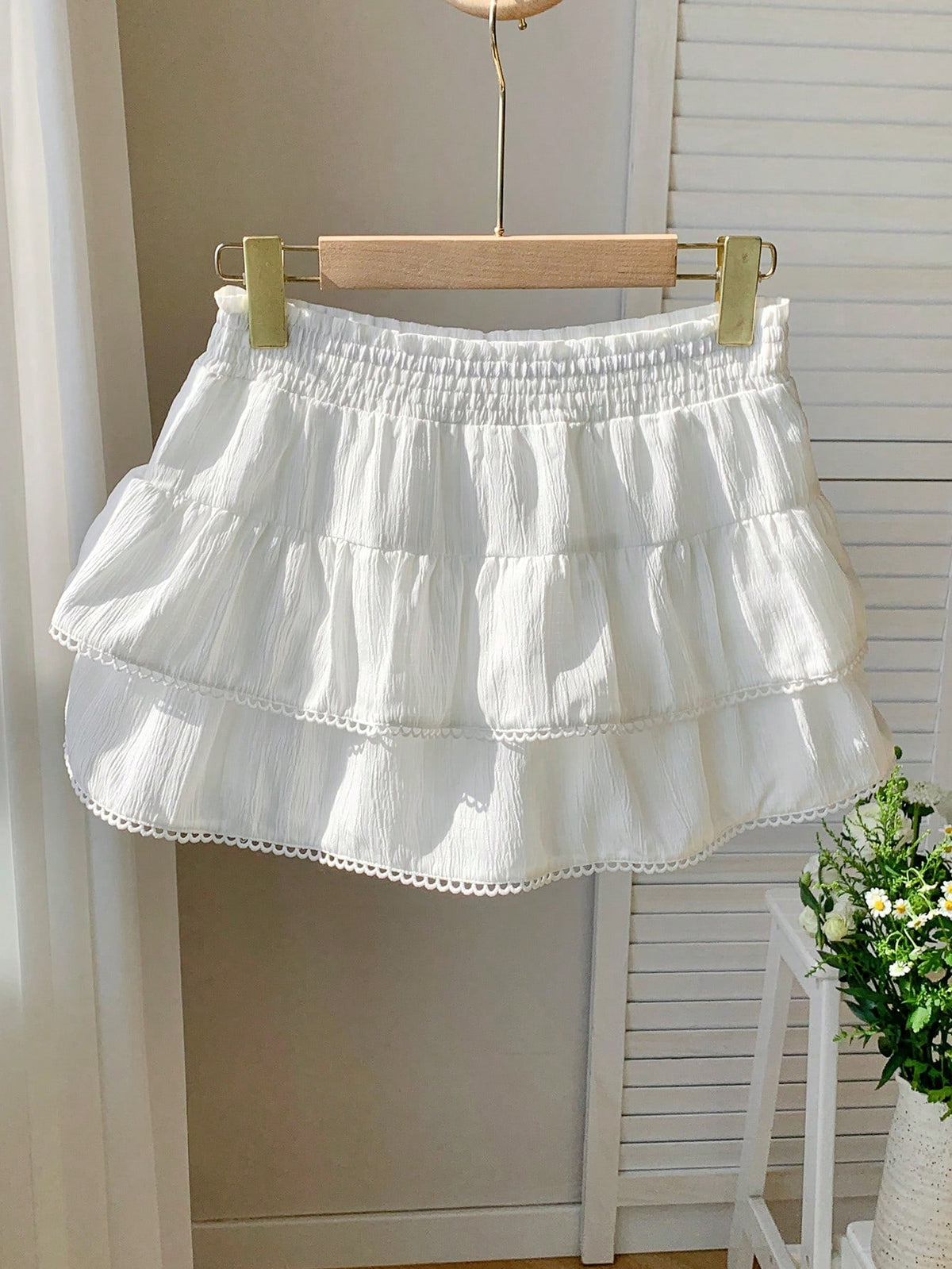 Comfortcana Women's A-Line Skirt, Blue And White Stripe Woven Fabric With Elastic Waist And Ruffle Hem, Suitable For Country Music Festival Beach Autumn Cute