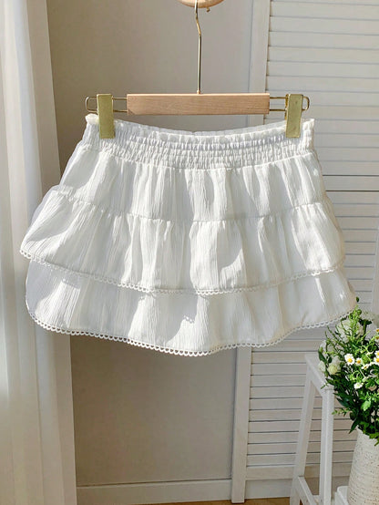 Comfortcana Women's A-Line Skirt, Blue And White Stripe Woven Fabric With Elastic Waist And Ruffle Hem, Suitable For Country Music Festival Beach Autumn Cute