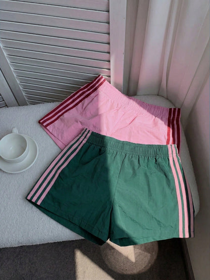 Comfortcana Women's Casual Elastic Waist Side Striped Loose Shorts