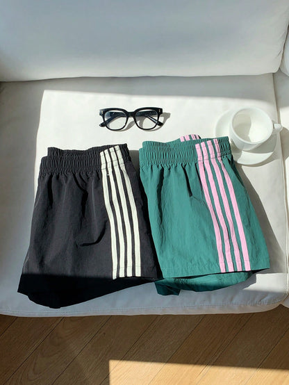 Comfortcana Women's Casual Elastic Waist Side Striped Loose Shorts