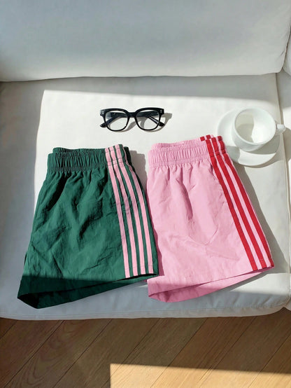 Comfortcana Women's Casual Elastic Waist Side Striped Loose Shorts