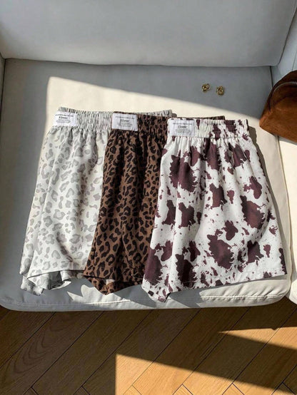 Comfortcana Women's Leopard & Cow Print Casual Versatile Daily Shorts 3pcs Set